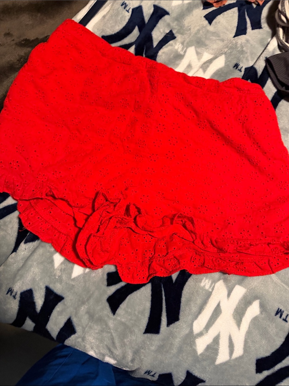 Jade Red Eyelet Ruffle Shorts